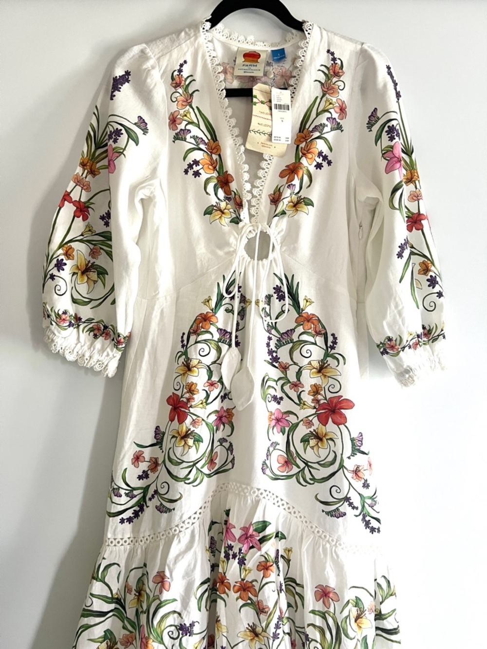 FARM Rio White Linen Blend Multicolor Floral Printed Maxi Dress Size Small NWT - Picture 7 of 16